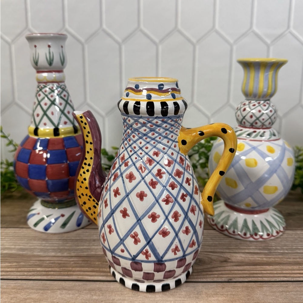 Ceramic Taper Candle Holder (Set of 3) Mackenzie-Childs Style